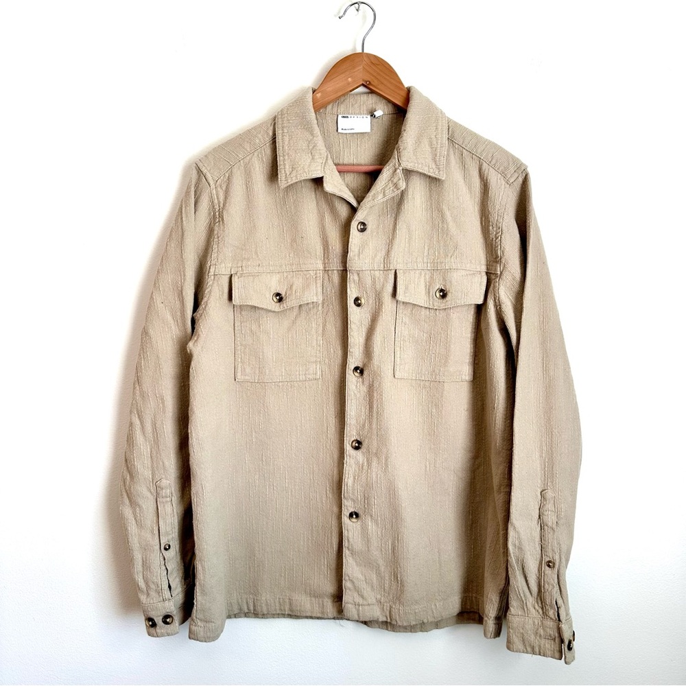 ASOS Relaxed Textured Shirt with Double Pockets in Stone